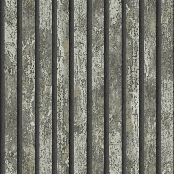 FINE DECOR Fine Decor - Carbon Oxidize Grey Wallpaper Wood Panel Rustic Metallic Feature Wall WL-M1751