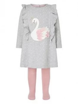 Monsoon Baby Girls Swan Sweat Dress & Tight - Grey, Size 2-3 Years