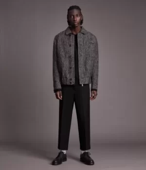 AllSaints Mens Bartley Wool Blend Jacket, Black/White, Size: XL