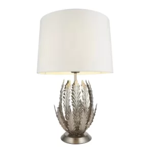 Delphine Decorative Silver Layered Leaf Table Lamp with Ivory Fabric Shades