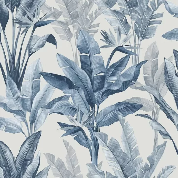Rasch Akari Madagascar Leaf Wallpaper Tropical Banana Palm Tree Leaves Flowers 282893 Blue - Blue