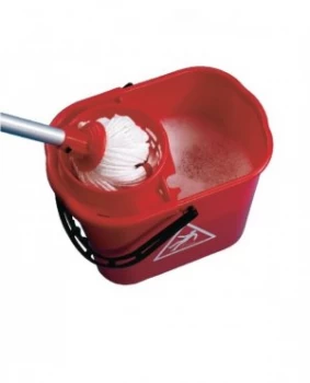 2Work Red Plastic Mop Bucket with Wringer 15 Litre 102946RD