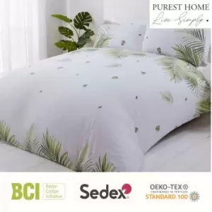 Home Tropics Palm Tree Leaves Green Reversible Single Duvet Cover Set Bedding Set - Green - Rapport
