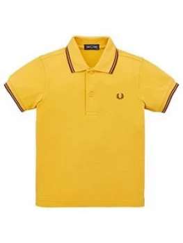 Fred Perry Boys Twin Tipped Short Sleeve Polo Shirt - Gold, Size 6-7 Years