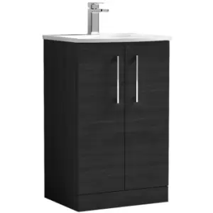 Arno Charcoal Black 500mm 2 Door Vanity Unit with 30mm Profile Curved Basin - ARN601G - Charcoal Black - Nuie
