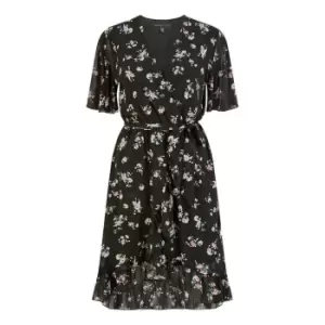 Mela London Black Floral Frill Wrap Dress - Black