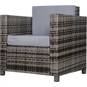 1 Seater Rattan Garden All-Weather Wicker Weave Single Sofa Armchair with Fire Resistant Cushion - Grey - Outsunny