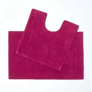 Luxury Two Piece Cotton Burgundy Bath Mat Set - Red - Red - Red - Homescapes