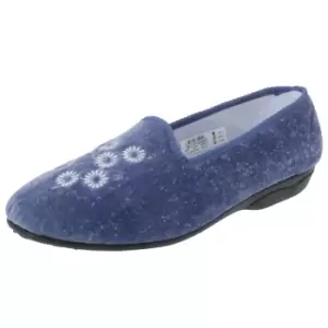 Zedzzz Womens/Ladies Cathy Floral Embroidered Velour Slippers (3 UK) (Blueberry)