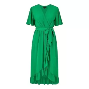 Mela London GreenWrap Over Frill Hem Dress - Green