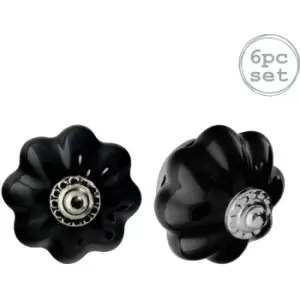 Floral Ceramic Cabinet Knobs - Black - Pack of 6 - Nicola Spring