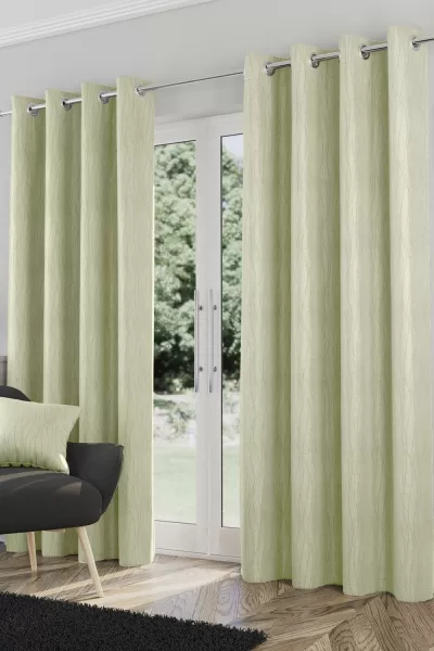 Enhanced Living Goodwood Green Thermal, Energy Saving, Dimout Eyelet Pair Of Curtains With Wave Pattern 90 X 72" (229X183Cm)