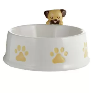 Ceramic Brown Dog on Rim Pet Food Bowl