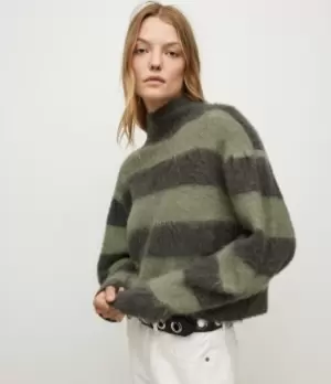 AllSaints Womens Vika Stripe Jumper, Khaki/nori Green, Size: XS