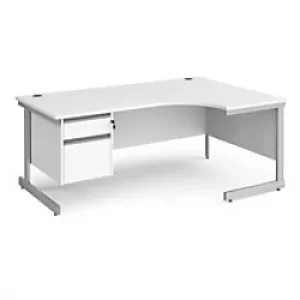 Dams International Right Hand Ergonomic Desk with White MFC Top and Silver Frame Cantilever Legs and 2 Lockable Drawer Pedestal Contract 25 1800 x 120