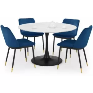 Julian Bowen Dining Set - Holland Round Table & 4 Delaunay Blue Chairs