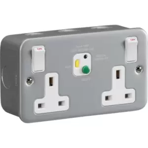 13A 2G DP RCD Switched Socket Powder-Coated Grey - 30mA (Type A) 230V IP20