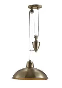 Wellington Pulley System Dome Ceiling Pendant E27 Antique Brass
