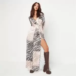 Missguided Animal Print V Neck Wrap Front Maxi Dress - Multi