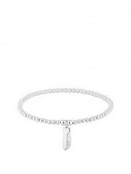Simply Silver Feather Bead Stretch Bracelet