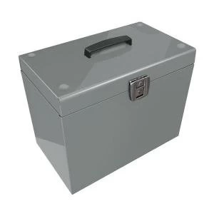 A4 File Box Steel with 5 Suspension Files and 2 Keys Silver A4SLX