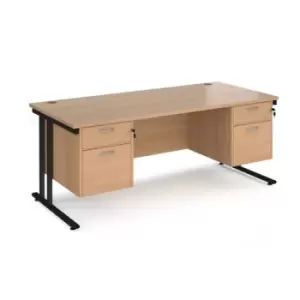 Office Desk Rectangular Desk 1800mm With Double Pedestal Beech Top With Black Frame 800mm Depth Maestro 25 MC18P22KB
