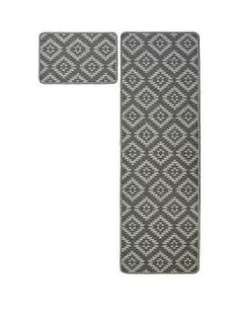 Aztec Grey Diamond Runner & Doormat Set 57X150