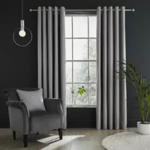 Catherine Lansfield Linear Geo Jacquard Lined Eyelet Curtains, Silver, 46 x 72 Inch