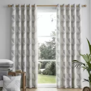 Campden Geometric Print 100% Cotton Eyelet Lined Curtains, Natural, 66 x 90" - Fusion