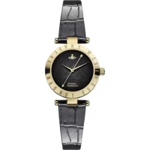 Vivienne Westwood Westbourne II Quartz Gold Plated Black Leather Strap Ladies Watch VV092BKBK