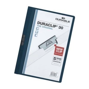 Durable DURACLIP 30 Original A4 PVC Folder with Clear Front and 3mm Spine Midnight Blue Pack of 25