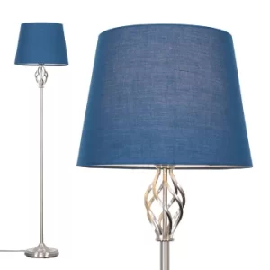 Memphis Brushed Chrome Floor Lamp with Navy Blue Aspen Shade