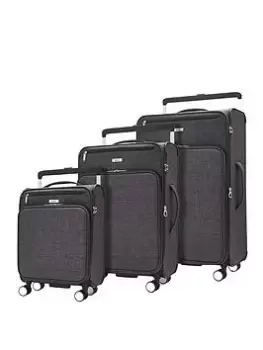 Rock Luggage Rocklite Dlx 3 Piece Set 8 Wheel Soft Unique Lightweight Large Suitcase - Charcoal