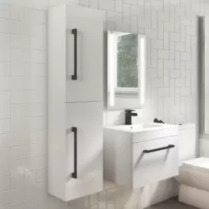 350mm White Wall Hung Tall Bathroom Cabinet with Black Handles - Ashford