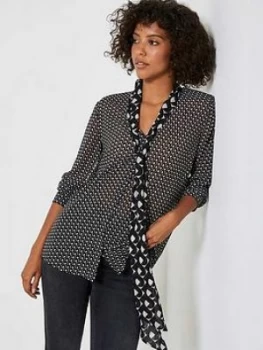 Mint Velvet Camilla Mixed Print Tie Neck Blouse - Black, Size 14, Women