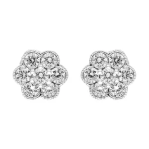 18ct White Gold 0.48ct Diamond Flower Cluster Stud Earrings