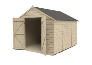 Forest Garden 10 x 8ft Large Apex Overlap Pressure Treated Double Door Windowless Shed with Assembly