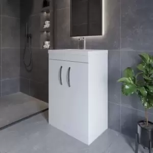Nuie - Athena Floor Standing 2-Door Vanity Unit with Basin-1 600mm Wide - Gloss White