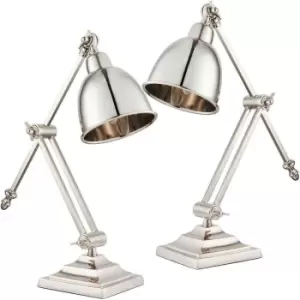 2 PACK Adjustable Arm Table Lamp Polished Nickel Base Shade Bedside Metal Light