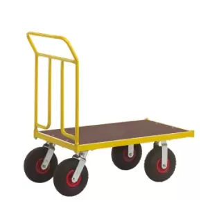 Double-ended heavy duty platform trolley with pneumatic wheels