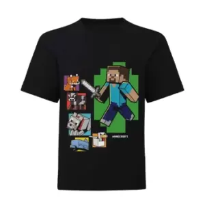 Minecraft Girls Steve And Friends T-Shirt (7-8 Years) (Black)