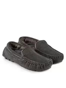 Totes Isotoner Suede Moccasin Slippers with Closed In-Stitch , Granite, Size 10, Men