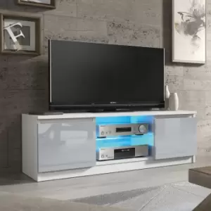 TV Unit 120cm Cabinet Cupboard TV Stand Living Room High Gloss Doors - White&Grey