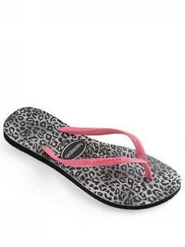 Havaianas Slim Leopard and Pink Flip Flop - Black, Size 3-4, Women