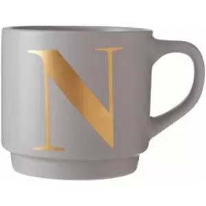 Grey N Letter Mug Ceramic Coffee Mug Tea Cup Modern Cappuccino Cups With Grey Finish And Curved Handle 450 ML w13 x d9 x h9cm - Premier Housewares