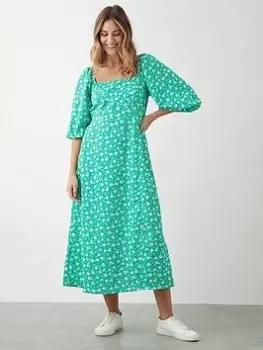 Dorothy Perkins Floral Square Neck Midi Dress - Green, Size 10, Women