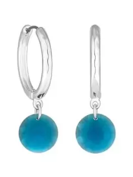 Mood Silver Molten And Blue Stone Charm Hoop Earrings