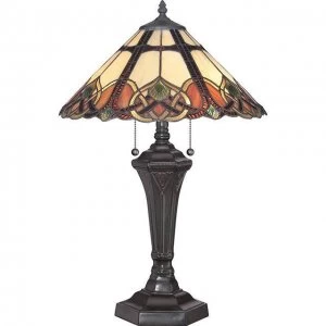 2 Light Table Lamp Vintage Bronze, Tiffany Glass, E27