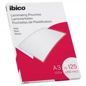 Ibico Matt A3 Laminating Pouches 250 Micron Clear Pack 100