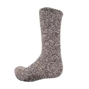 FLOSO Mens Warm Slipper Socks With Rubber Non Slip Grip (7-11 UK) (Brown)